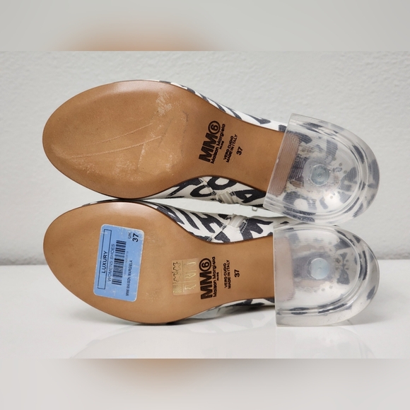 MM6 Maison Martin Margiela Clear Lucite Heels Canvas Print Boots Size 37 US 6.5 - Picture 6 of 6
